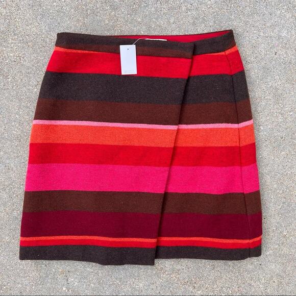 Ann Taylor Loft Wool Striped Pink Red Wrap Mini Skirt Size 2 NWT - Picture 1 of 8